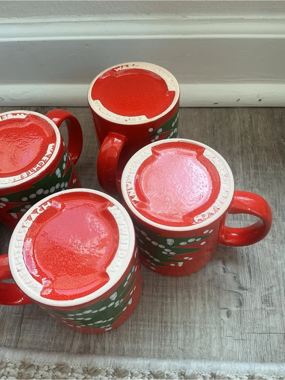 Lot of 8 Vintage Waechtersbach Christmas Tree Red Mugs Cups West Germany Vtg